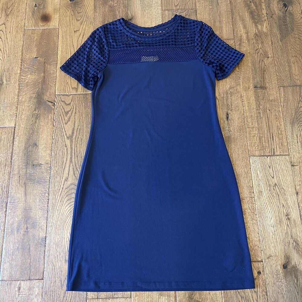 Michael Kors Summer Dress Navy Blue Eyelet Top Short Sleeve Polyester Size XS